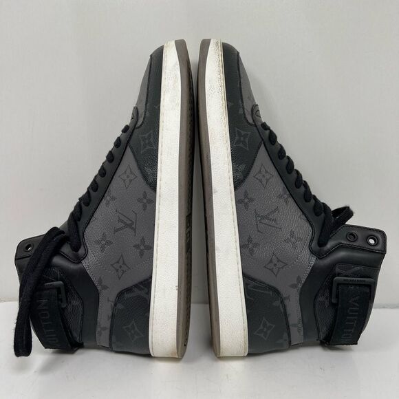 Louis Vuitton Trainer Sneaker Rivoli Boot High Top US 8.5 Mens Monogram Eclipse - Picture 7 of 11